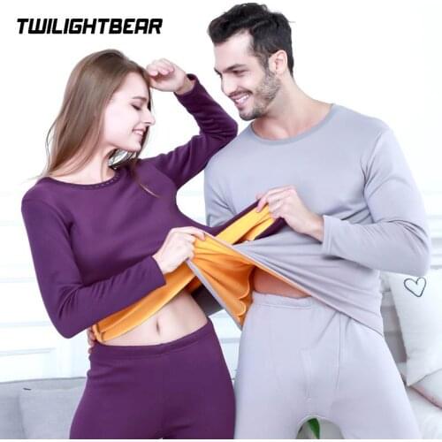 Winter Thermal Underwear Men Women Gold Fleece Oversized Thicken Warm Lovers Underwear Set Elastic Long Johns L-3XL KH450