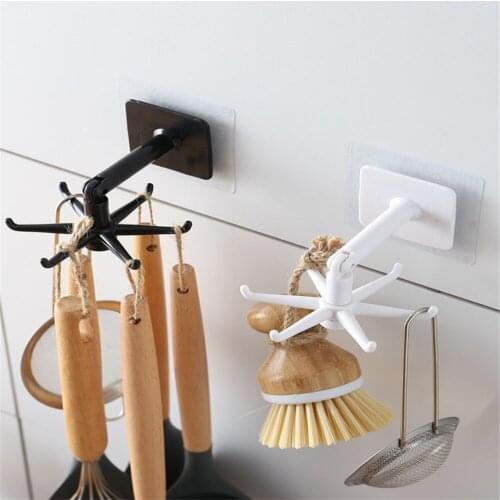 1 PC 360° Rotary Hook Wall Mounted Organizer Hook Kitchenware Storage Rack Punch Free Spoon Hanger Kitchen Storage Accessories