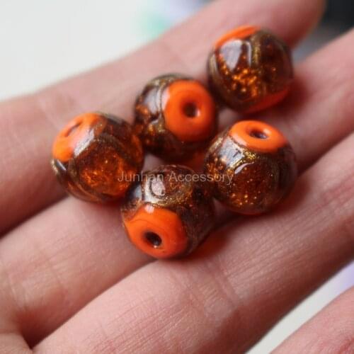 10pcs/lot 12mm Handmade Lampwork Glass beads with gold line Colorful Orange color