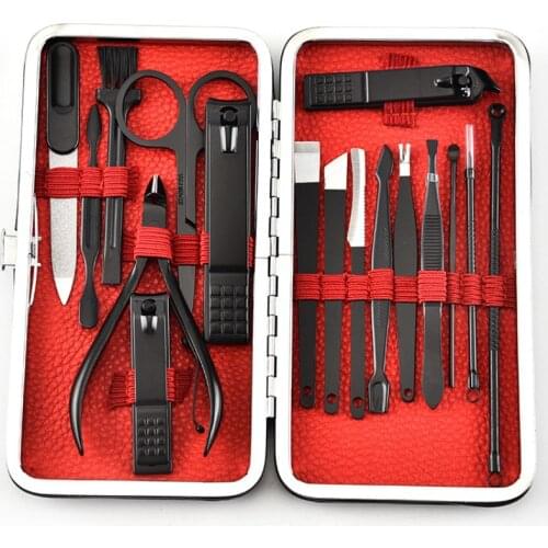 17pcs/set Nail clippers Dig Ear Spoons Nail Set Hand and Foot Trimmer Nose Hair Scissors Stainless Steel Nail Manicure Tools