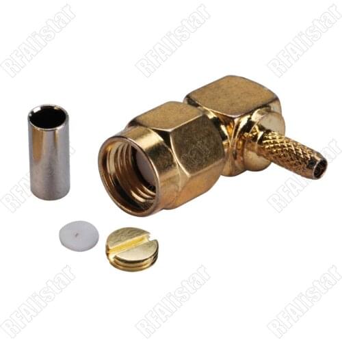 2 Pieces RP-SMA Crimp Male Plug (female pin) Right Angle RF Connector For LMR100 RG316 RG174 Cable