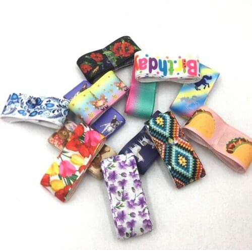 22-25mm 1Y/1.2Y/2Y Randomly Mixed 6-8 Colors Thicker Grosgrain Ribbon Printed Wedding Party Decorative Ribbons DIY Supplies