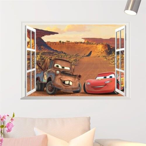 3d lightning mcqueen through wall stickers home decor living room cartoon disney cars wall decals pvc mural art diy posters