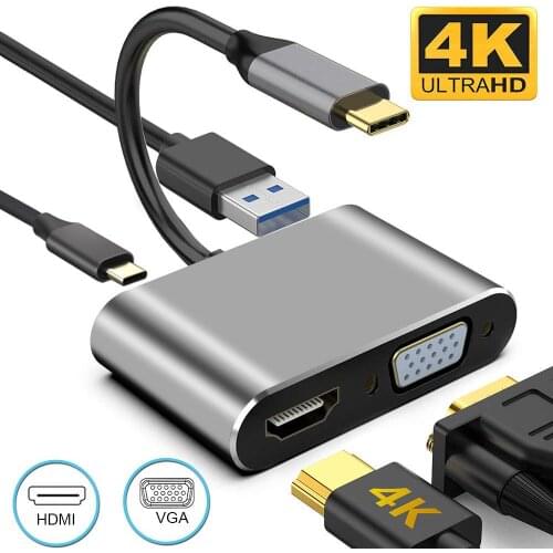 4 In 1 Usb C Mac 3.1 Converter Adapter 8W Type C To HDMI-compatible /USB 3.0/Type-C Aluminum For Apple Macbook Adapter