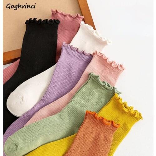 Sock Women Fungus 5 Pairs JK Autumn Candy Colors Japanese College Chic All-match Elasticity Solid Fashion Harajuku Simple Casual