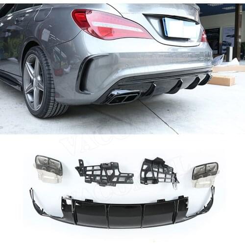 CLA Class PP Rear Bumper Lip Diffuser with Exhaust Tips for Mercedes-Benz CLA Class W117 CLA260 CLA45 AMG Style 2013-2018