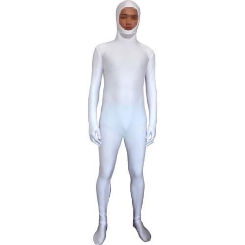 Faceless White open face Unisex Spandex Bright 2nd Skin Zentai Costumes Bodysuit leotard
