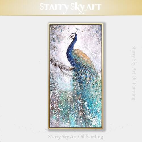 Large Size Hand-painted High Quality Modern Abstract Bird Peacock Oil Painting on Canvas Kinds of Animal Peacock Oil Painting