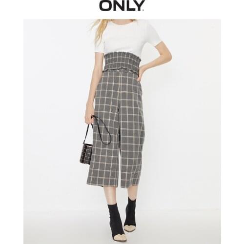 ONLY Womens Summer High-rise Checked Loose Fit Wide-leg Casual Pants | 11936J503