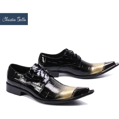 Christia Bella Mixed Color Genuine Leather Men Oxford Shoes Party Lace Up Dress Shoes Male Business Office Brogue Shoes Big Size