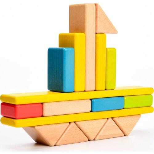 Warm Color Rainbow Jigsaw Wooden Toys Stacking Tower Blocks Wood Kids Early Education Toy Various Shapes Rainbow Building Block