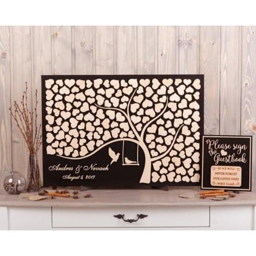 Wood Wedding Guest Book,Alternative Love Birds Rustic Sign In Guestbook,Custom 3D Unique Guest Book Wedding,Tree of Hearts Book