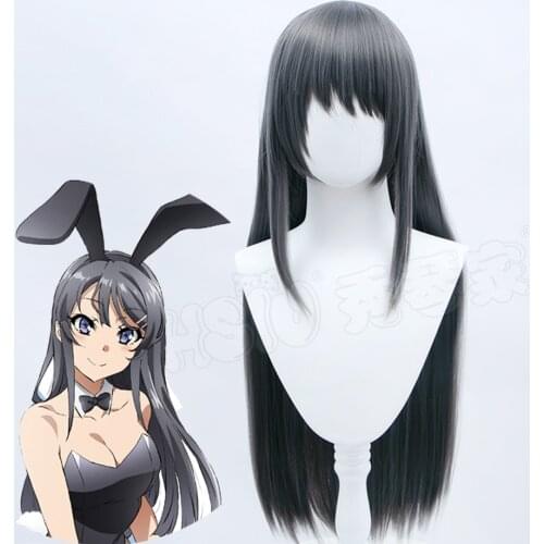 「HSIU Brand」Anime Sakurajima Mai Cosplay Costume wig Rascal Does Not Dream of Bunny Girl Senpai Women Black Fiber synthetic wig