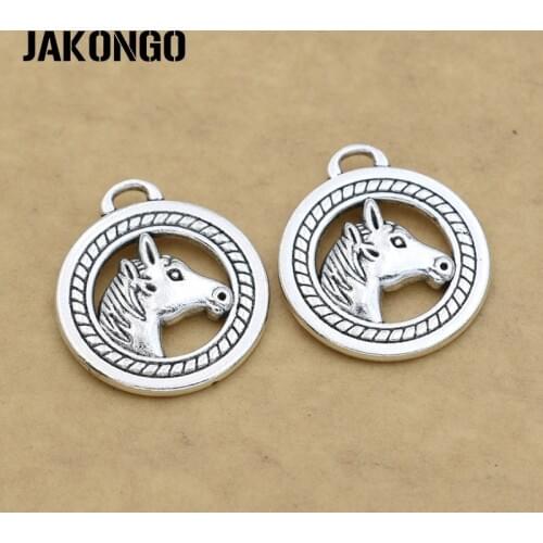 JAKONGO Antique Silver Plated Horse Head Charms Pendant for Jewelry Making Bracelet Accessories DIY Handmade 25mm 5PCS/lot