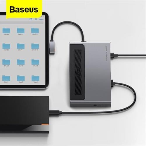 Baseus Type C HUB to 4K HD TF/SD Card Reader PD 100W USB 3.0 Splitter Docking Station Magnetic Pad Adapter For iPad Pro Macboook