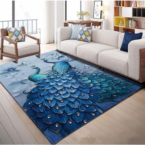Beautiful Peacock 3D Printed Carpets for Living Room Home Area Rugs Child Bedroom Play Large Carpet Cartoon Kids Room Crawl Mats