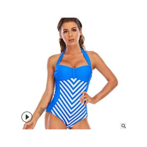 Bikini Swimsuit Set Striped One-piece Triangle Swimsuit Hanging Neck Swimsuit Women Beach Hot Springs Wading Swimsuit Women Tigh