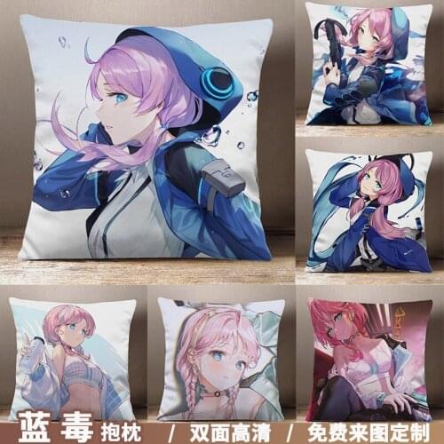 Anime Arknights Blue Poison Cartoon Square Throw Pillow Cosplay Game Siesta Short Plush Sofa Cushion Xmas Gifts 45*45cm