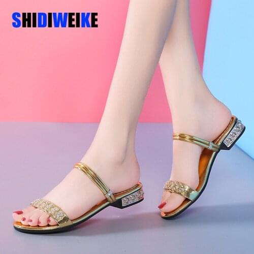 Summer Women Sandals Bling Pumps Shoes Comfort Ladies Woman Sandale Gold Silver High Heels Female Footwear Slip On Sandals I121