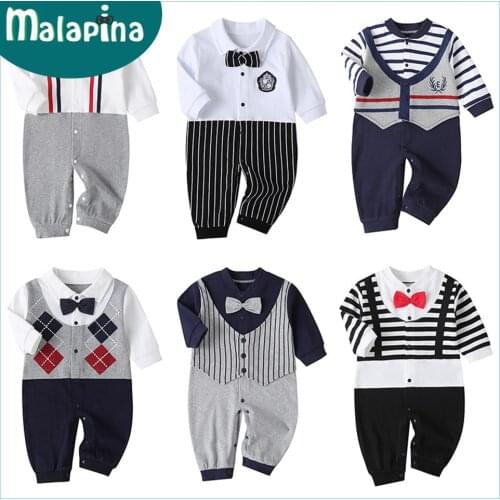 Malapina 2020 Newborn Baby Unisex Romper Clothes Jumpsuit Overalls Infant Cotton Outfit with Bow Tie Baby Toddler Costume
