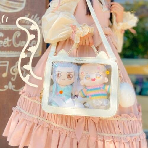 Sweet Lolita Itabag Japanese Anime Cute Cat Ears Double Doll 20CM Transparent Backpack Cosplay Kawaii Girl JK Messenger Bag