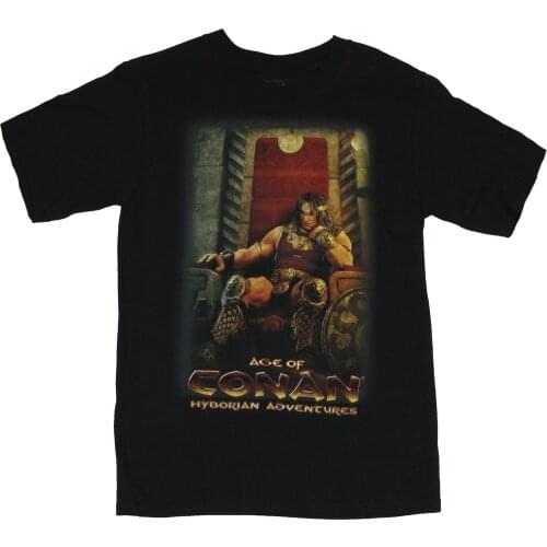 Conan Mens T-Shirt - The Barbarian Turned King on His Throne on Black