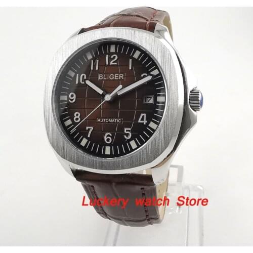 39mm Bliger brown dial luminous mens watch saphire glass Automatic wrist watch-BA60