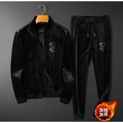 Autumn and winter sports black set retro Korean version of the original long-sleeved trousers sports suit male jacket male autum
