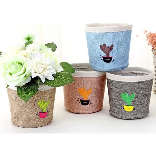 Desk Fabric Sundries Storage Basket Toy Comstic Organizer Box Canvas Flower Pot Dried Flowers Pot Decorative Baskets for Plants
