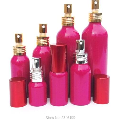 20ML 50pcs/lot New Fuchsia Portable Aluminum Spray Bottle with Red Cap, High Grade Aluminum Cosmetic Refillable Bottles