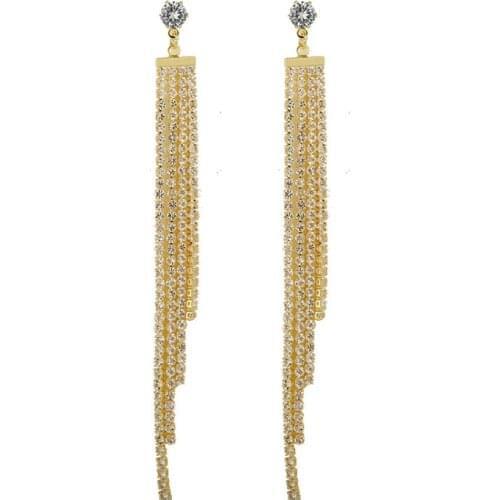 New Jewelry Exaggerated Long Bright Crystal Tassel Exaggerated Fashion Earrings Kolczyki Aretes De Mujer