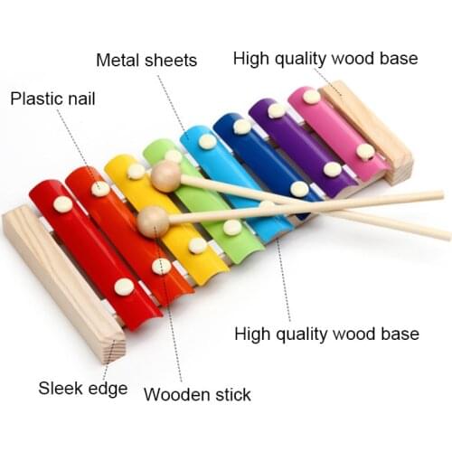 NEW Wooden Xylophone Musical Instrument 8 Tones Toys Multicolor For Children Kids Baby