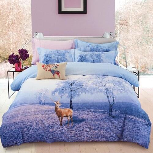 New Blue Deer 100% Cotton Sanding Printed Flower Bedding Set Luxury Royal Bed Sheet set Duvet Cover Pillowcase Queen King 4pcs