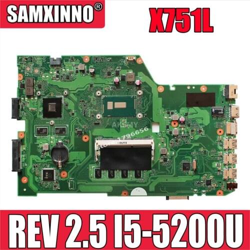 Original For Asus X751L K751L K751LN X751LK X751LD REV 2.5 I5-5200U laptop notebook motherboard DDR3 HM86 100% test