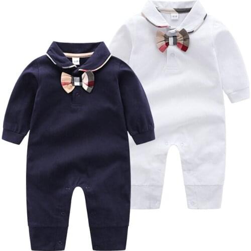 2019Autumn high quality baby clothes pure cotton long sleeve collar knot gentleman baby lapel baby onesie newborn clothing