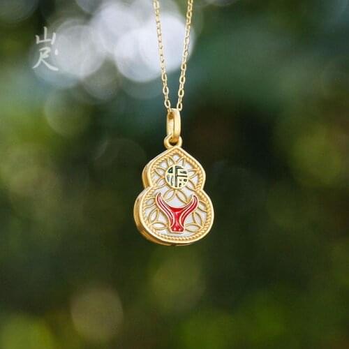 Lingxiu Natural Hetian Jade White Jade Gourd Necklace Double-Sided S925 Sterling Silver Chain Simple and Compact Cute