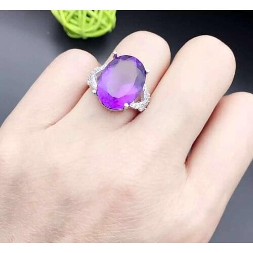 Amethyst Pendant Earrings Rings 3pcs Set 925 Silver Mosaic Live Mating with Silver Chain