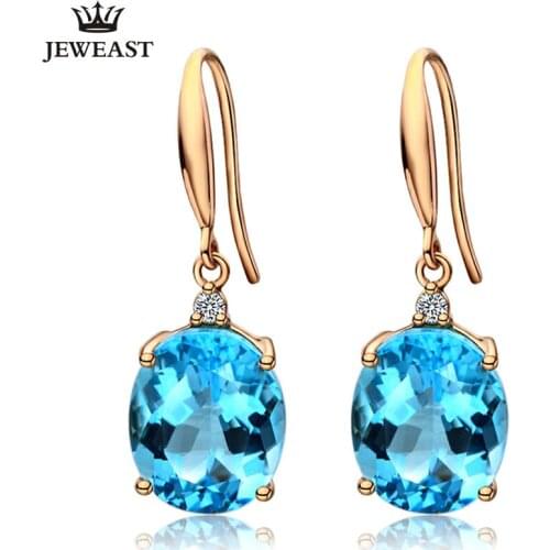 LSZB Natural topaz 18K Pure Gold Earring Real AU 750 Solid Gold Earrings Diamond Trendy Fine Jewelry Hot Sell New 2020