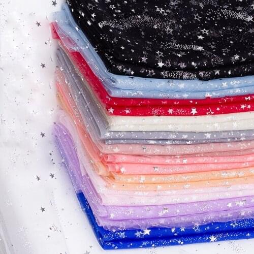 1Meter Sliver Star Mesh Lace Fabric DIY For Tulle Dress And Garment Sewing Decorative Photo Background Cloth Sequined Gauze P122