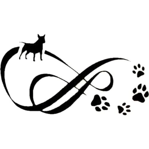 13.3*7.4CM Bull Terrier Dog Eternity Paw Print Motorcycle Car Window Decorative Stickers Black/Silver C6-1084