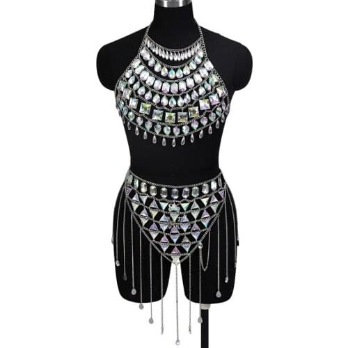 Boho Elegant Luxurious Rhinestone Body Tassel Skirt Chain Women Body Harness Bra Hanging Neck Hollow Suspenders Festival Rave