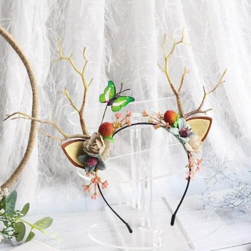 Branch, deer horn, hairband, bird, butterfly headdress, Christmas Halloween childrens evening show