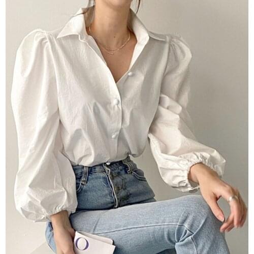 Mozuleva New 2021 Women Spring Summer Blouse Shirts Puff Sleeve Fashionable Vintage Elegant Korean Style Wild Lady Tops