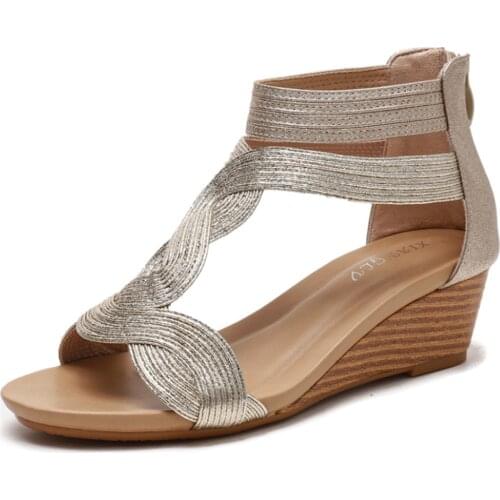 Sandals Women Wedge Sandals Women Summer New Large Size Was Thin Thin Thin Wild Womens Shoes Back Zipper Wedge Sandals