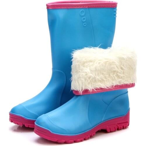Winter Warm Fur Cotton Boots Women Waterproof Water Shoes for Rain Day Rubber Rain Boots Mid Calf High Boot for Rain Days