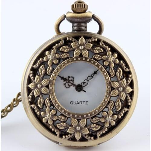 1 PC Vintage Retro Bronze Steampunk Quartz Pocket Watch Necklace Pendant Women Men Gift P201