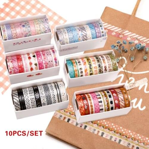 10 Pcs/Set DIY Gold Foil Washi Tape Cute Heart Masking Tape Decorative Adhesive Tape Sticker Scrapbooking Stationery