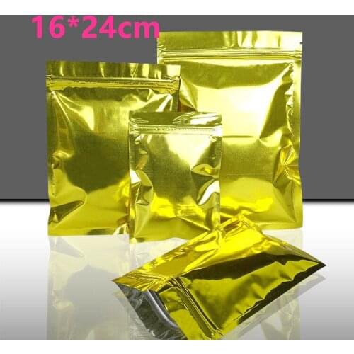 100Pcs/ Lot 16*24cm Golden Zipper Aluminum Foil Resealable Valve Package Storage Pouches Coffee Powder Nuts Mylar Packaging Bags