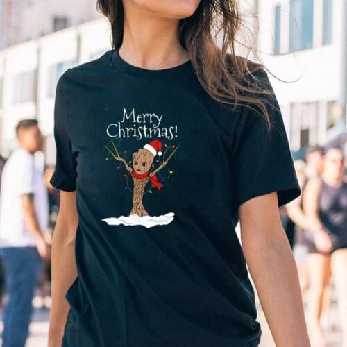 2021 Hot Sale Cute Bady Groot Tshirt Kawaii Merry Christmas Groot Casual Women Tee Funny Cartoon O-neck Female Short Sleev
