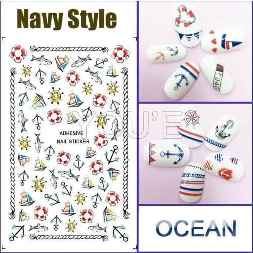 3D Ocean Nail Art Stickers Decoration Back Glue Adhesive Decal DIY Navy Style Nail Sticker Manicure shell Fish Nails Art Design